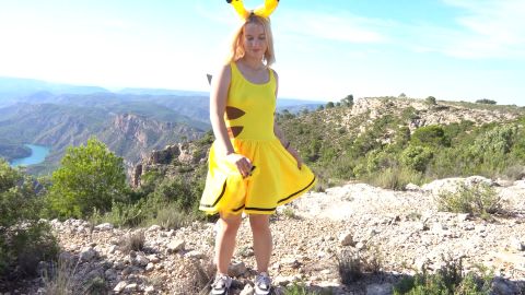 Beautiful Girl in Cute Dress Gets Fucked By TGirl and Swallows in Public