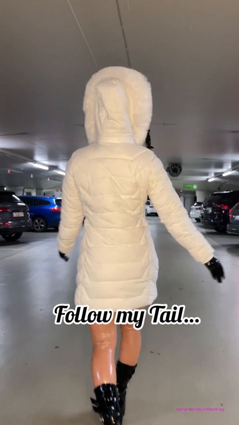 Public Rubber parkdeck walk Rubber Missy in complete transparent latex catsuit and latex mask naked in rubber enjoying her rubber fetish in public nudity