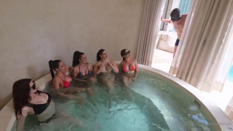 EvilWoman: Used as our sit in jacuzzi 5 Domme 1 loser